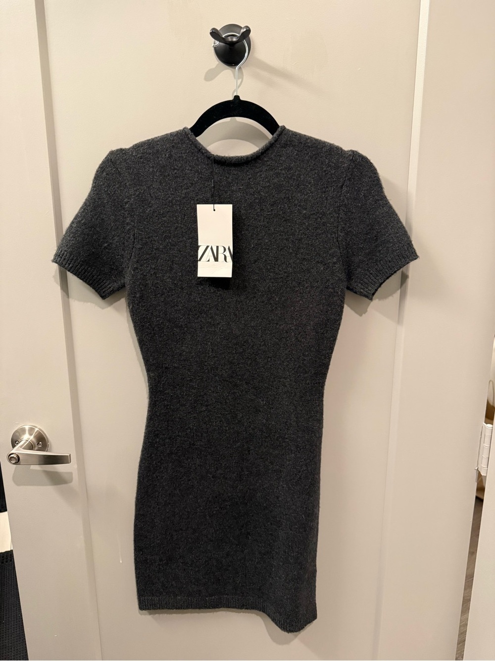 ZARA Charcoal Gray Short-Sleeve Knit Mini Dress